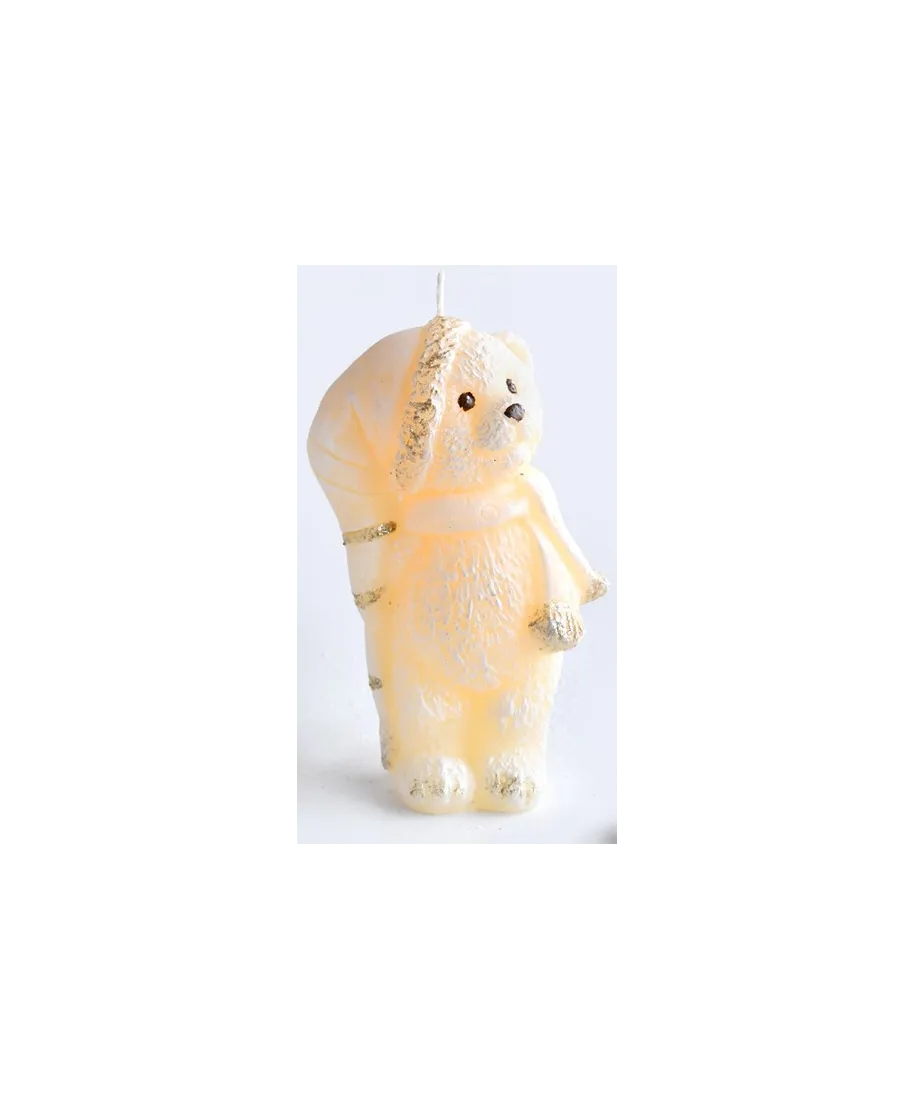 Świeca MIŚ W CZAPCE figurka 11cm parafinowa kremowa