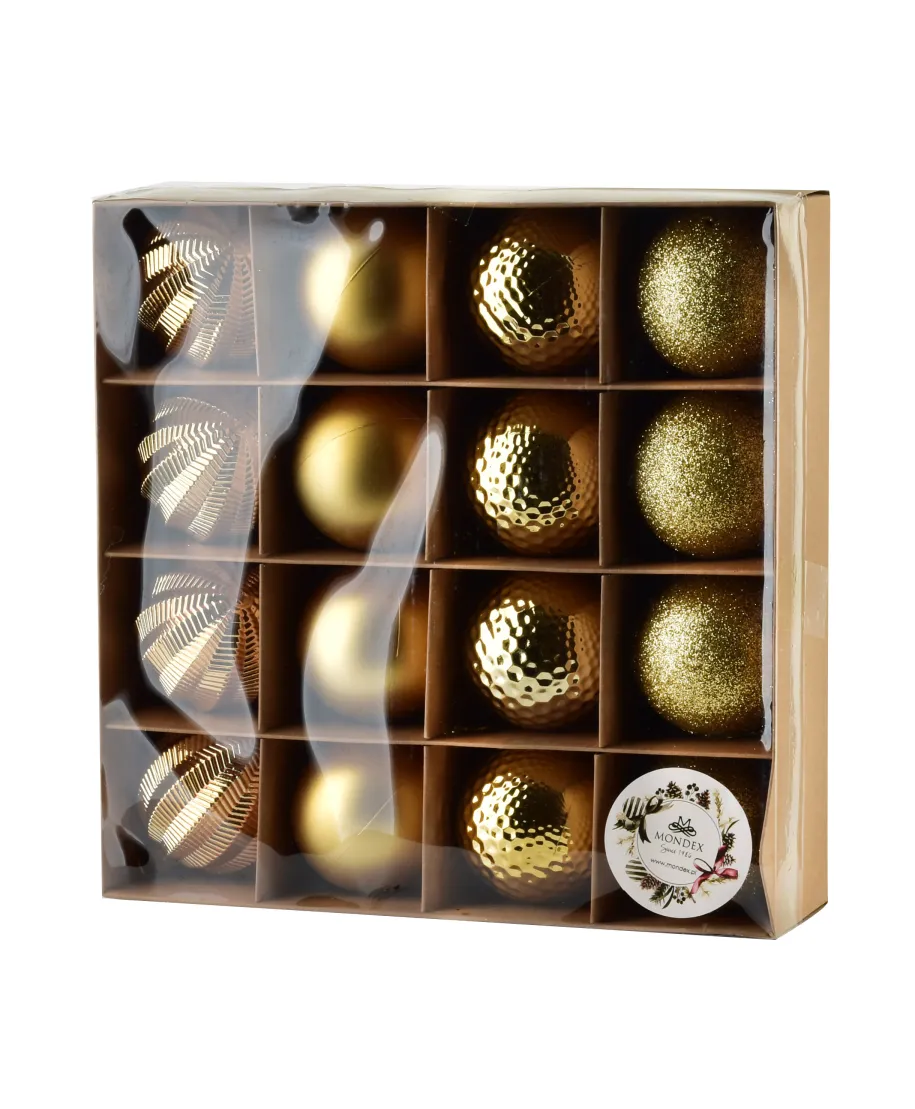 SANTA LILA Komplet 16 bombek złote