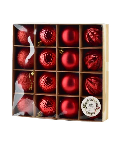 SANTA LILA Komplet 16 bombek czerwonych