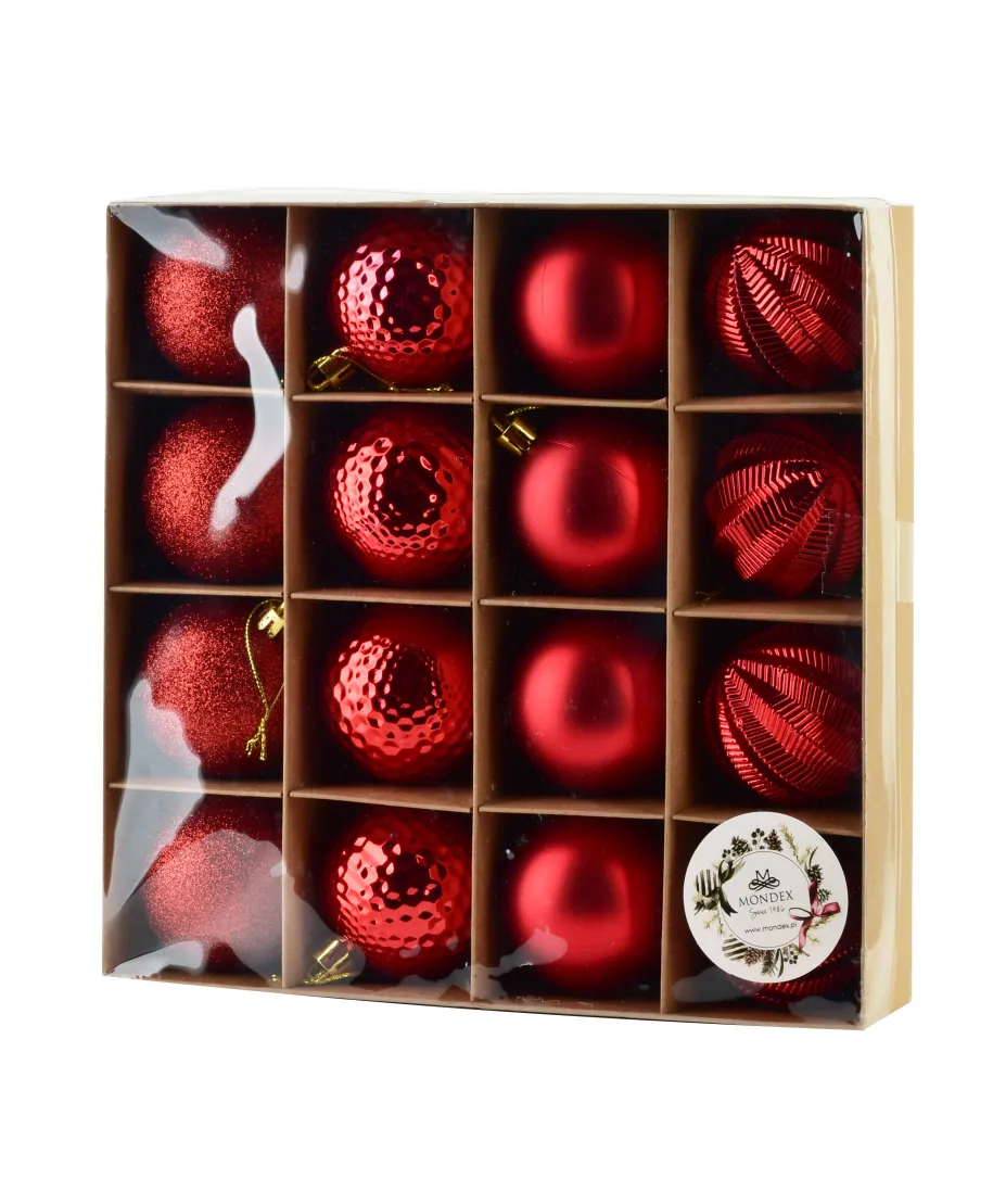SANTA LILA Komplet 16 bombek czerwonych SANTA LILA Komplet 16 bombek czerwonych