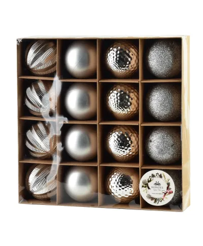 SANTA LILA Komplet 16 bombek srebrnych