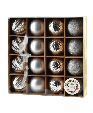 SANTA LILA Komplet 16 bombek srebrnych