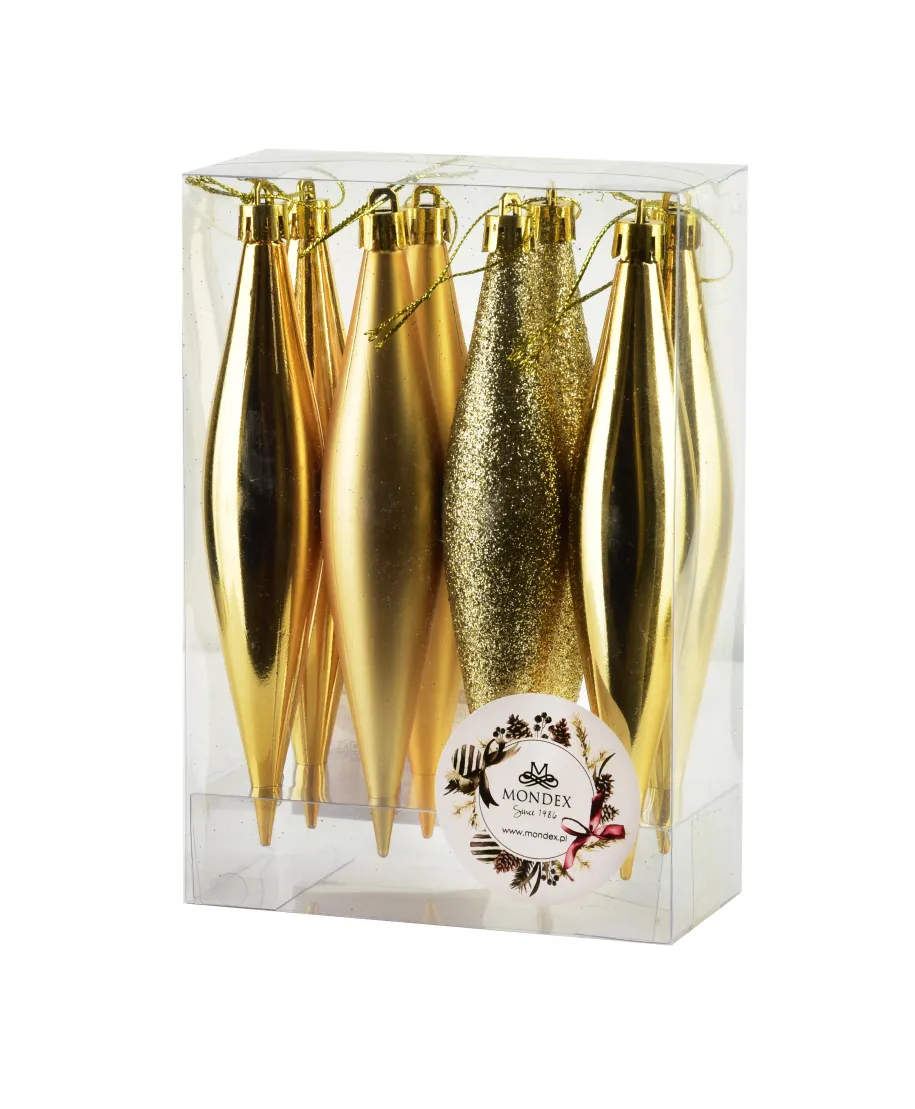 SANTA LILA Komplet 8 bombek sople złote