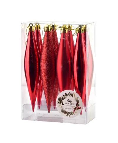 SANTA LILA Komplet 8 bombek sople czerwone