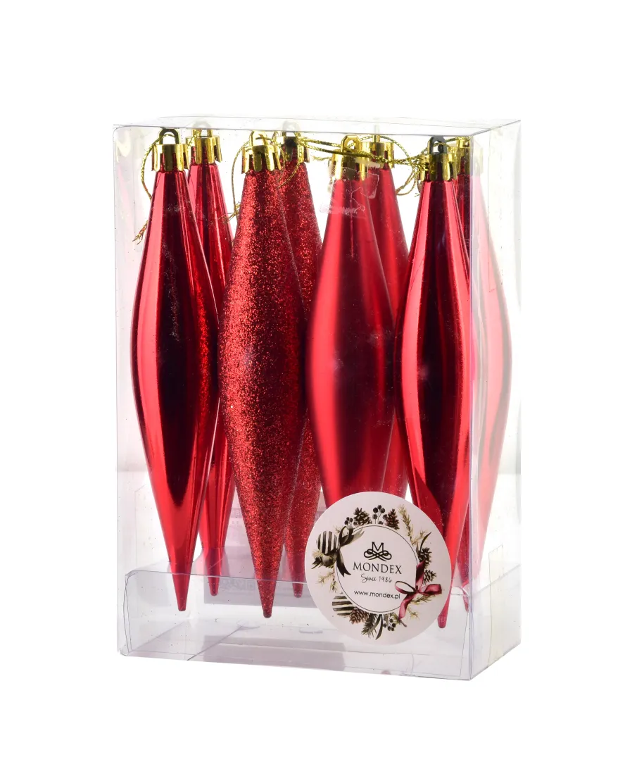 SANTA LILA Komplet 8 bombek sople czerwone