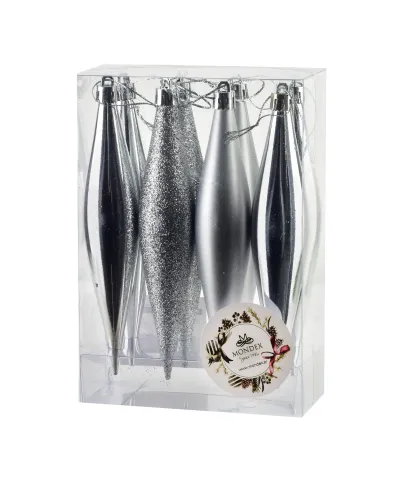 SANTA LILA Komplet 8 bombek sople srebrny