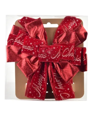 SANTA LILA Kokarda 32x130cm czerwona Mer ry Christmas
