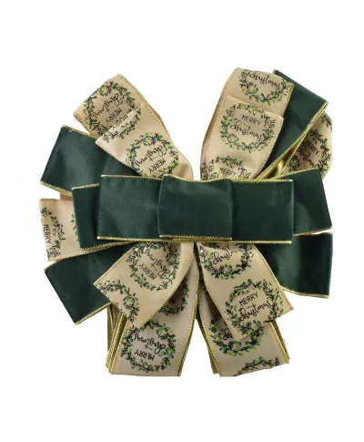 SANTA LILA Kokarda 32x130cm zielono beż  Merry christmas