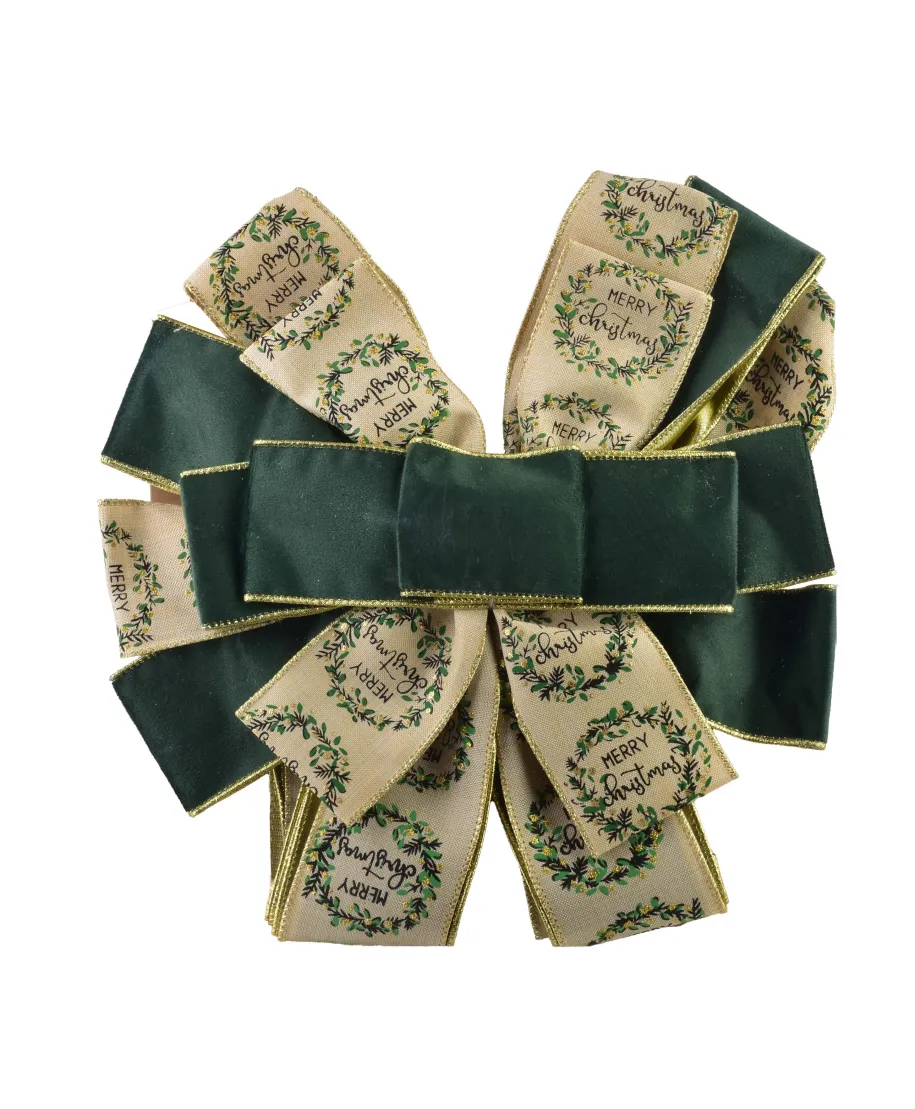 SANTA LILA Kokarda 32x130cm zielono beż  Merry christmas