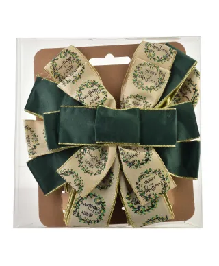 SANTA LILA Kokarda 32x130cm zielono beż  Merry christmas