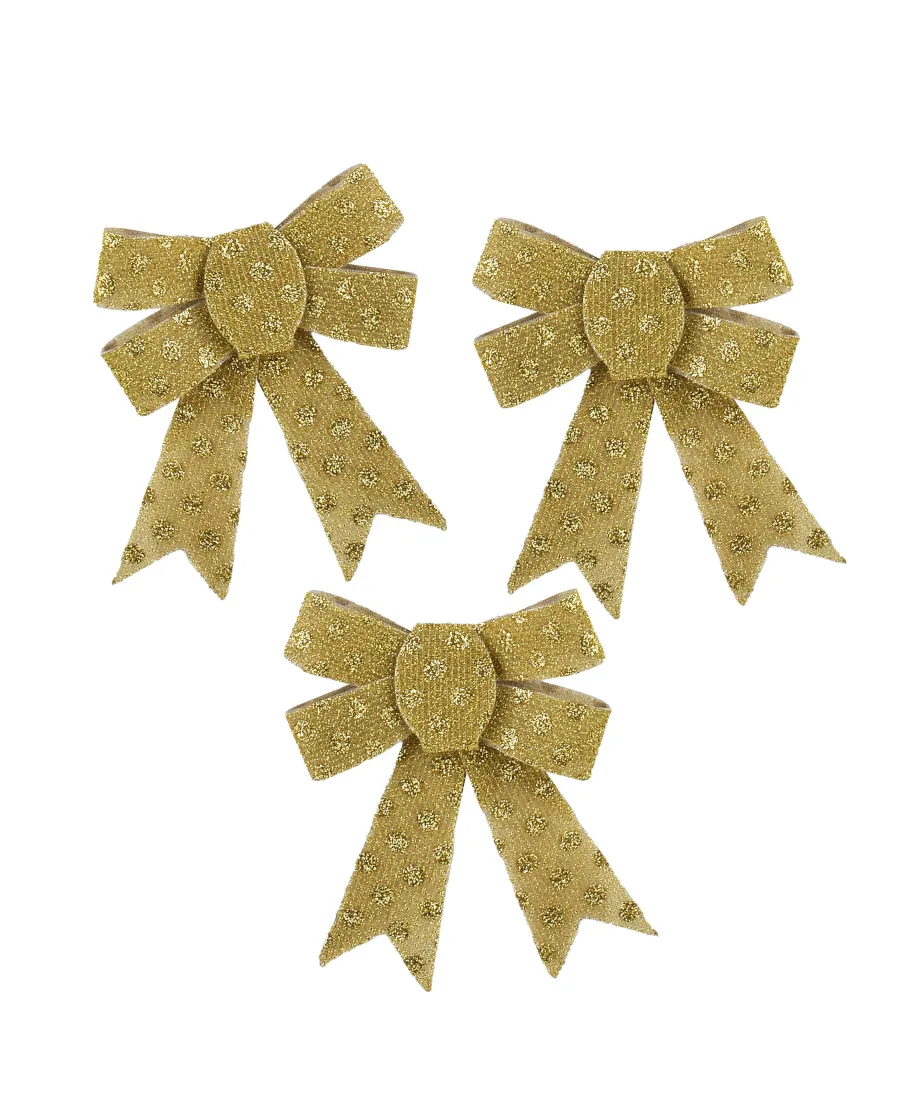 SANTA LILA Komplet 3 Kokardek 9,5x12cm złote