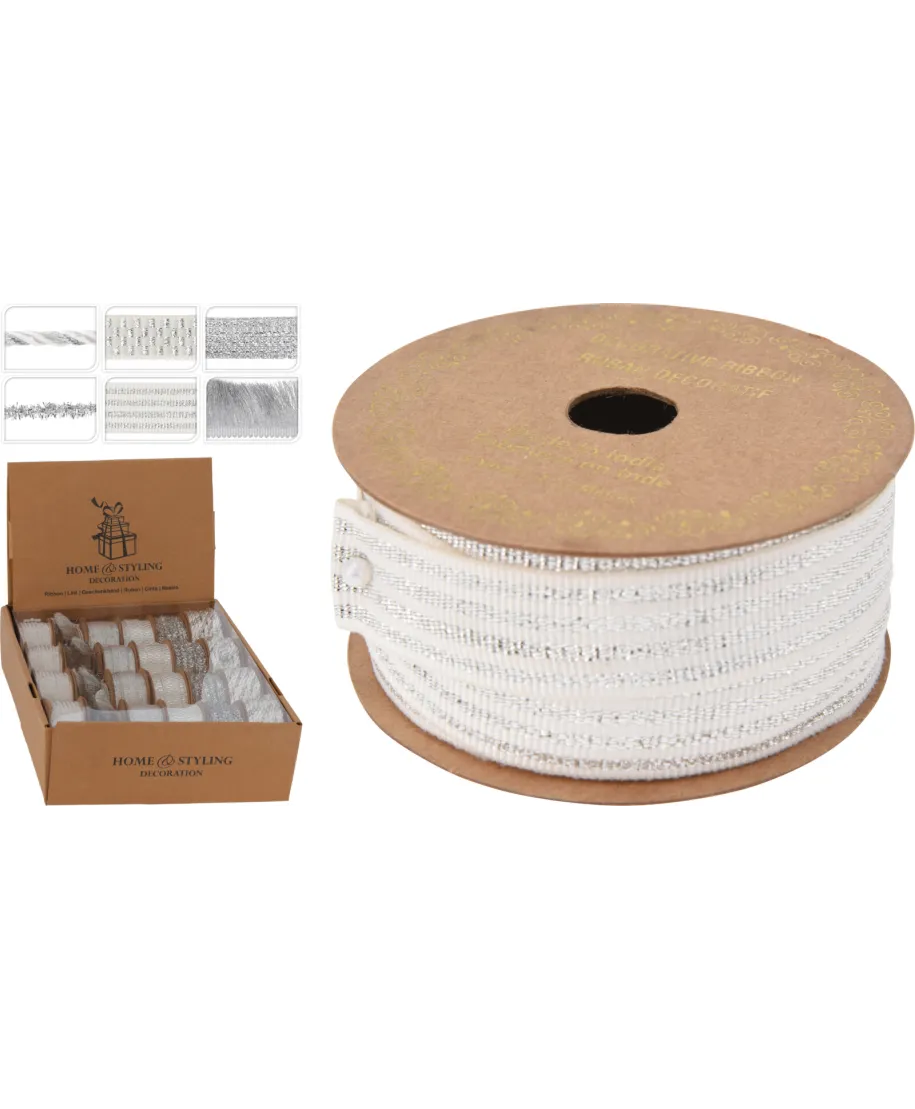 WSTĄŻKA 3,5CMX3M SREBRNA 6 RODZAJE