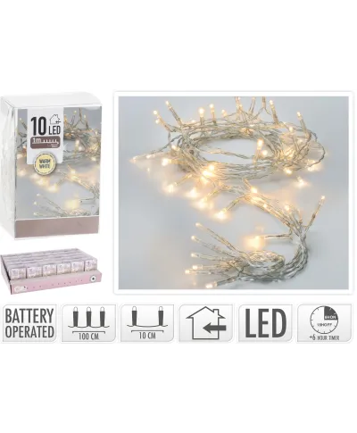ŁAŃCUCH LED 10L WEWNĘTRZNE 1M TIMER NA BATERIE 2xAA 1,5V