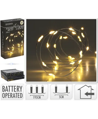 ŁAŃCUCH LED 40L CIEPŁA BIEL WEWNĘTRZNE 195CM NA BATERIE