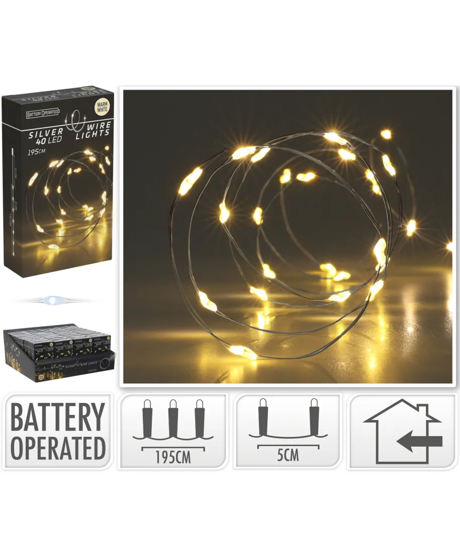 ŁAŃCUCH LED 40L CIEPŁA BIEL WEWNĘTRZNE 195CM NA BATERIE ŁAŃCUCH LED 40L CIEPŁA BIEL WEWNĘTRZNE 195CM NA BATERIE