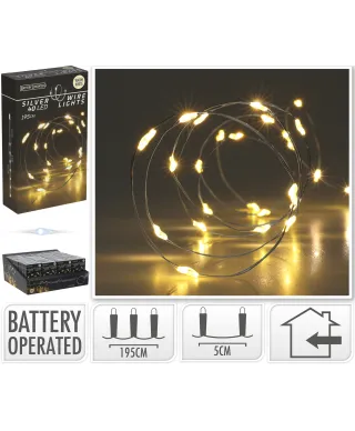 ŁAŃCUCH LED 40L CIEPŁA BIEL WEWNĘTRZNE 195CM NA BATERIE