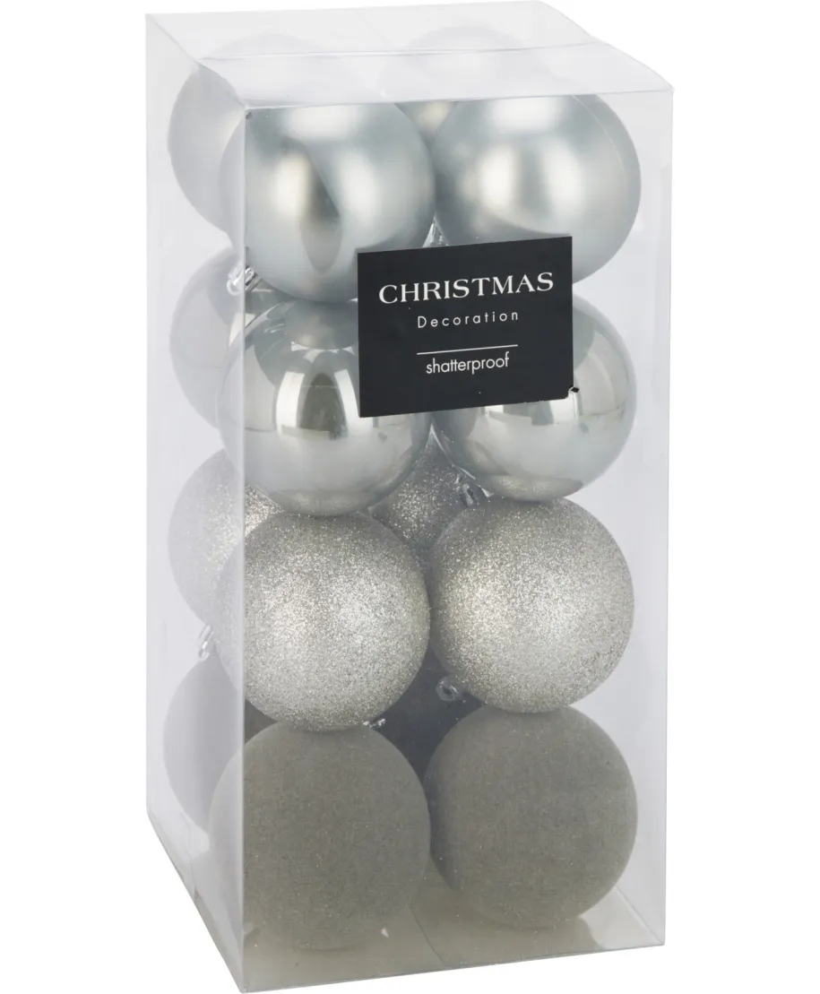 KOMPLET 16 BOMBEK 8CM SREBRNE,SZARE