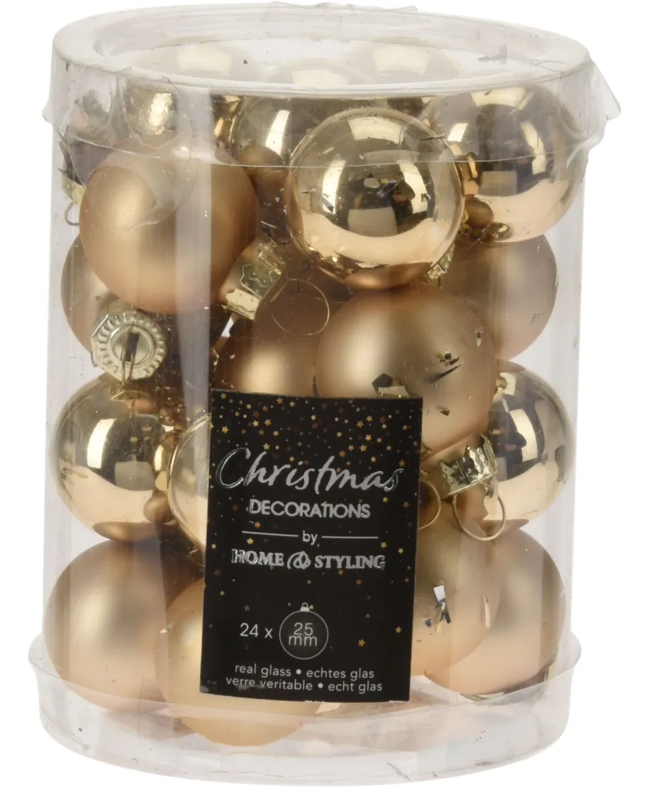 KOMPLET 24 BOMBEK SZKLANYCH 2,5CM ZŁOTE
