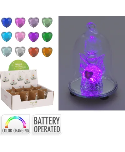 DZWONEK SZKLANY 8CM LED I ANIOŁ NA BATERIE