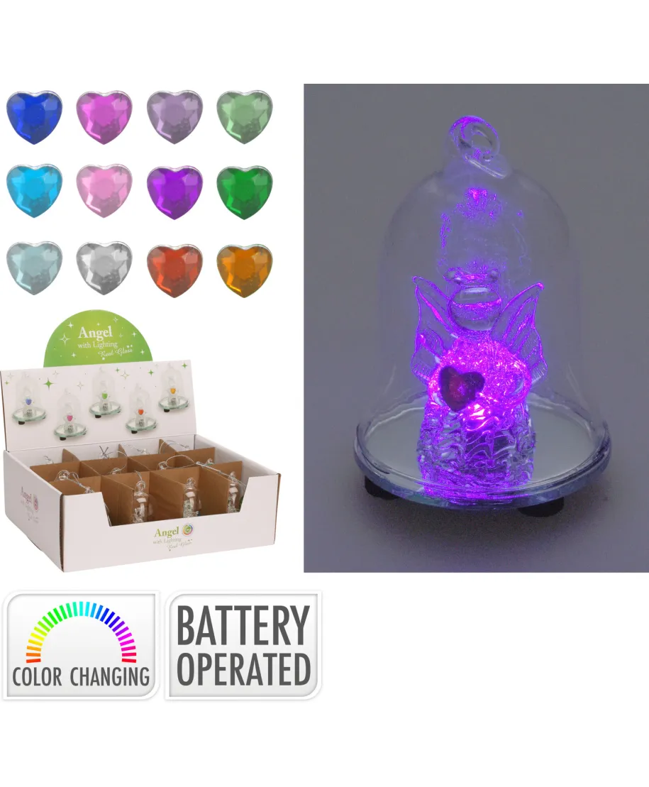 DZWONEK SZKLANY 8CM LED I ANIOŁ NA BATERIE