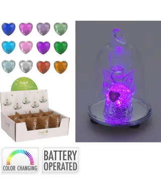 DZWONEK SZKLANY 8CM LED I ANIOŁ NA BATERIE