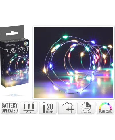 ŁAŃCUCH LED 20L MULTI WEWNĘTRZNE 95CM TIMER NA BATERIE