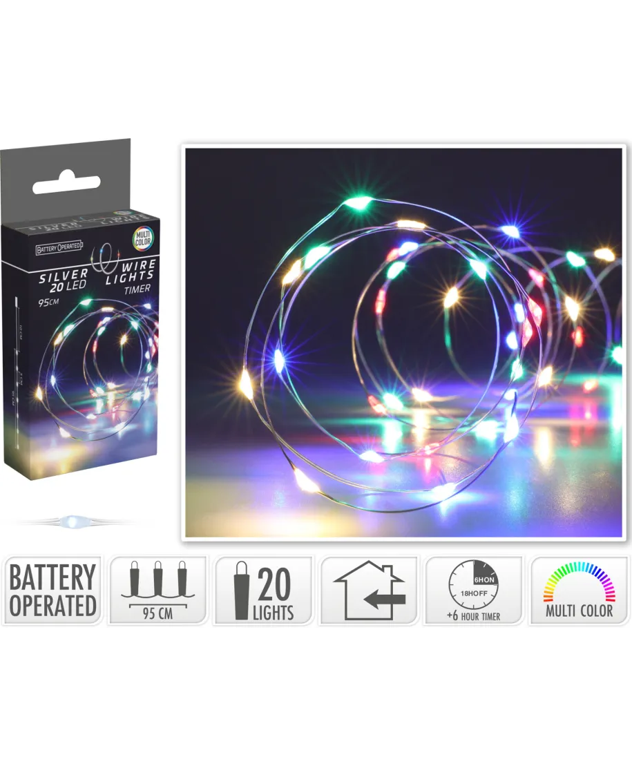 ŁAŃCUCH LED 20L MULTI WEWNĘTRZNE 95CM TIMER NA BATERIE