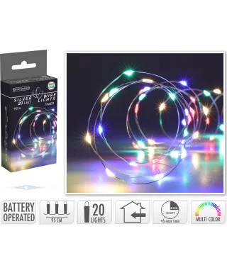 ŁAŃCUCH LED 20L MULTI WEWNĘTRZNE 95CM TIMER NA BATERIE