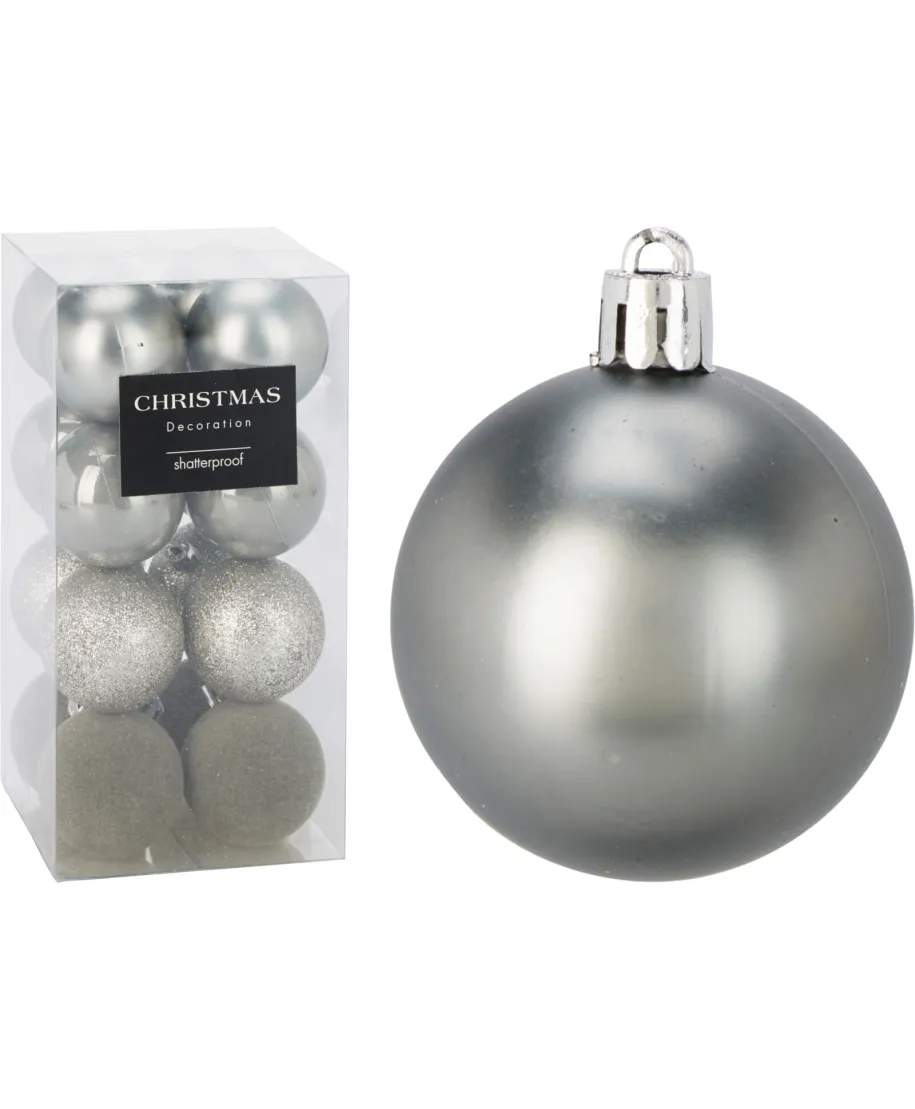 KOMPLET 16 BOMBEK 5CM SREBRNE