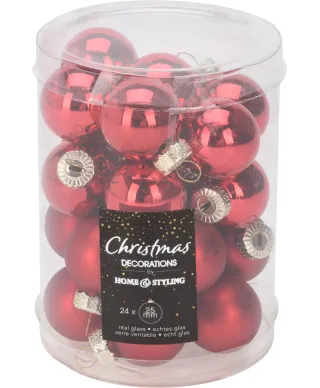 KOMPLET 24 BOMBEK SZKLANYCH 2,5CM CZERWONE