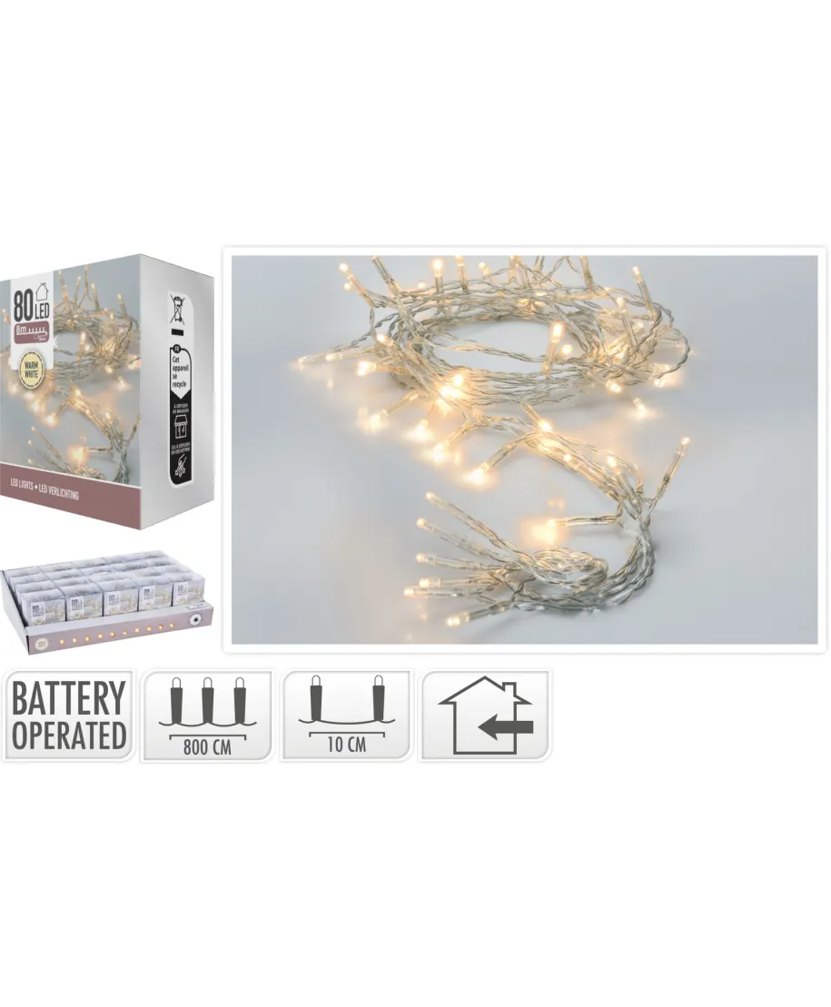 ŁAŃCUCH LED 80L WEWNĄTRZ 8M NA BATERIE3AA 1,5V