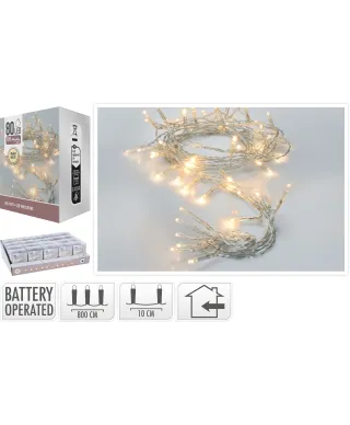 ŁAŃCUCH LED 80L WEWNĄTRZ 8M NA BATERIE3AA 1,5V