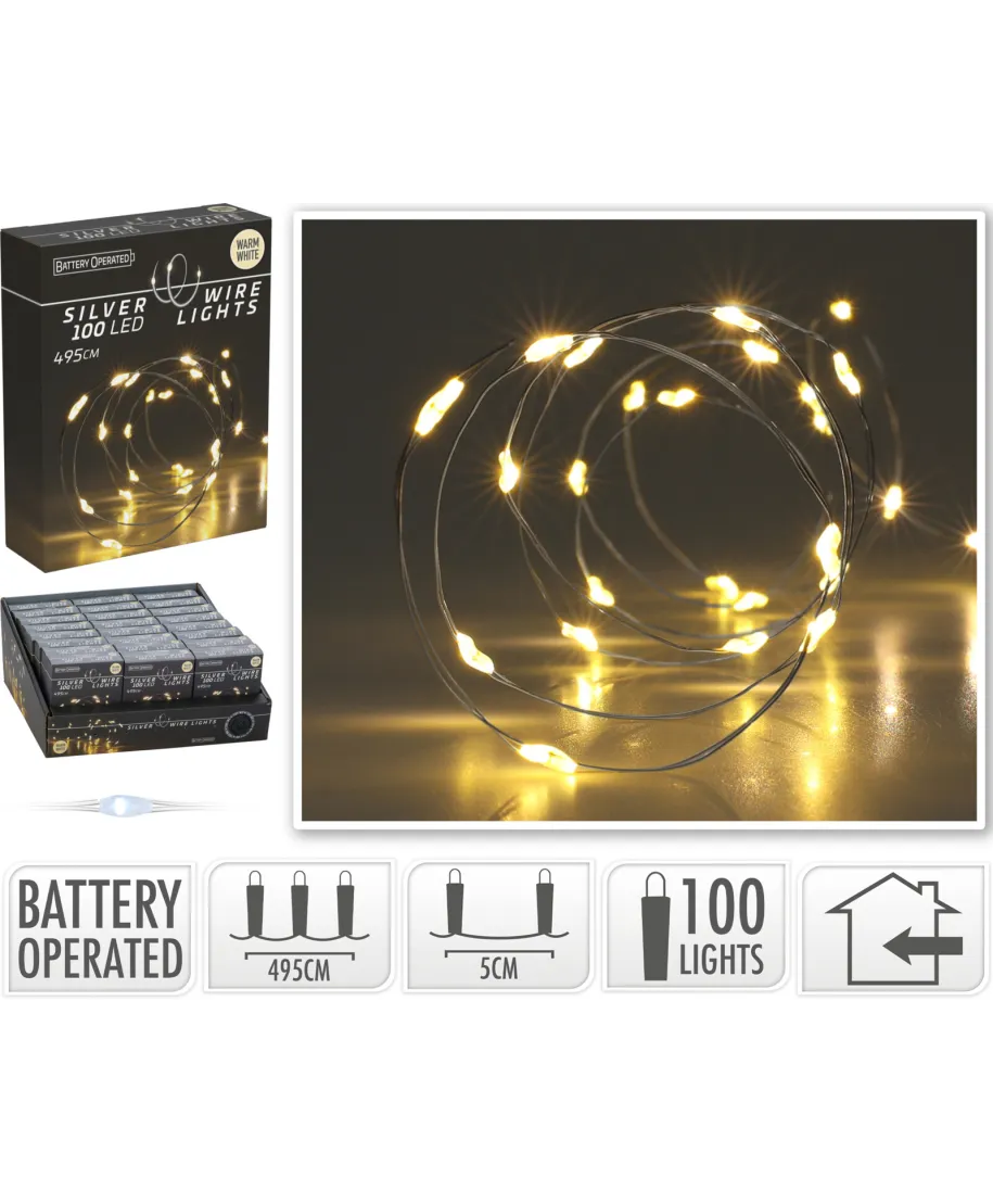 ŁAŃCUCH LED 100L CIEPŁA BIEL WEWNĘTRZNE495CM NA BATERIE