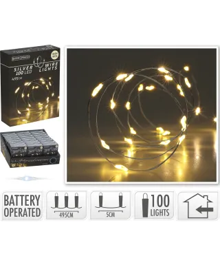 ŁAŃCUCH LED 100L CIEPŁA BIEL WEWNĘTRZNE495CM NA BATERIE