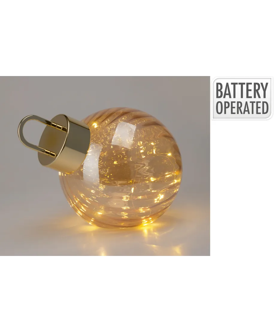 BOMBKA ŚWIĄTECZNA Z LED 20CM BURSZTYNOWA