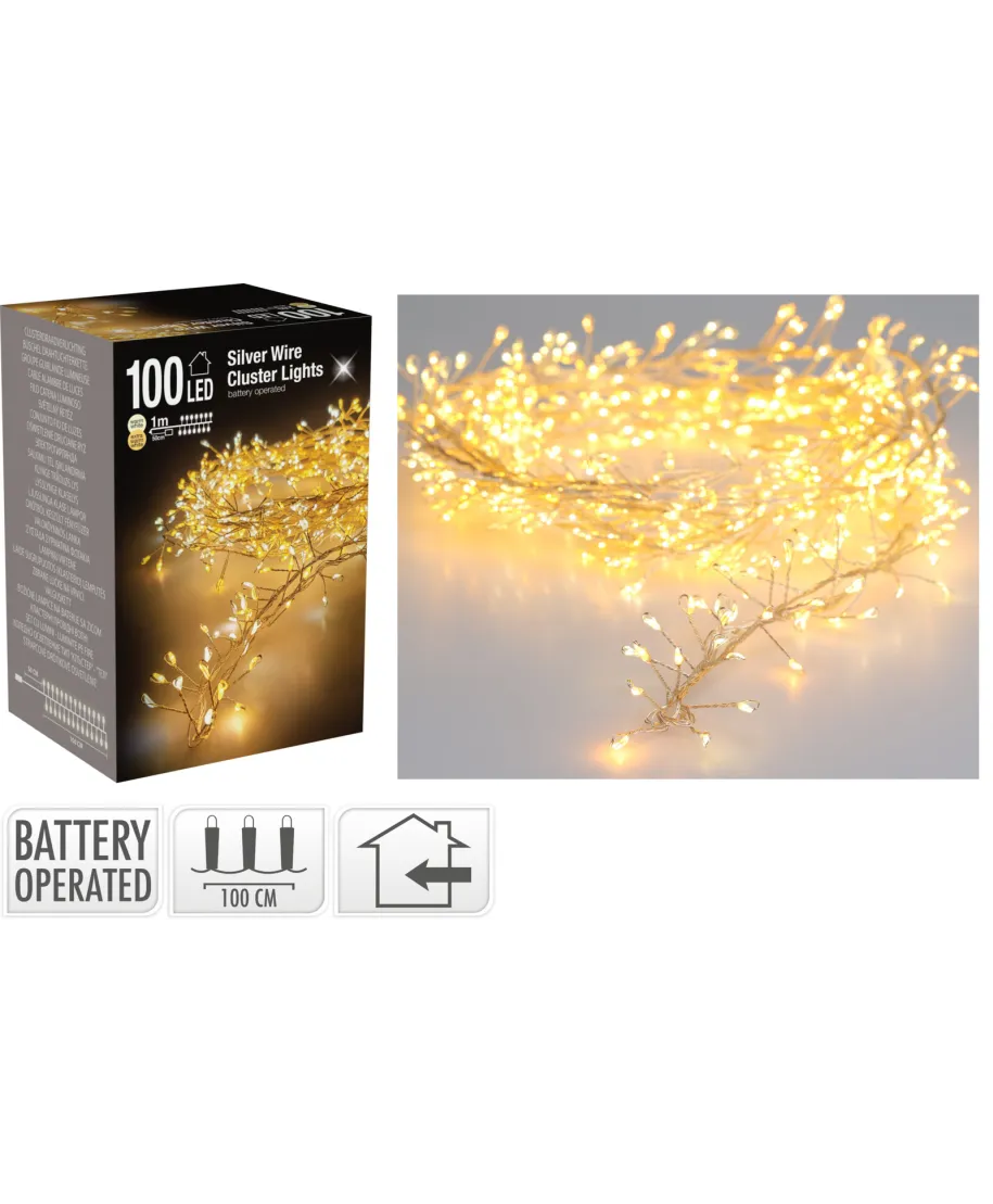ŁAŃCUCH LED 100L KLASTER WEWNĘTRZNE 100CM NA BATERIE
