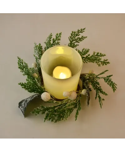 SANTA LILA Świecznik ozdobny 7x8cm z dekoracją wkład Led