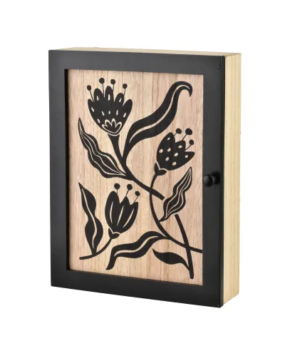 STACY Skrzynka na klucze 26x20x5,5cm czarne kwiaty