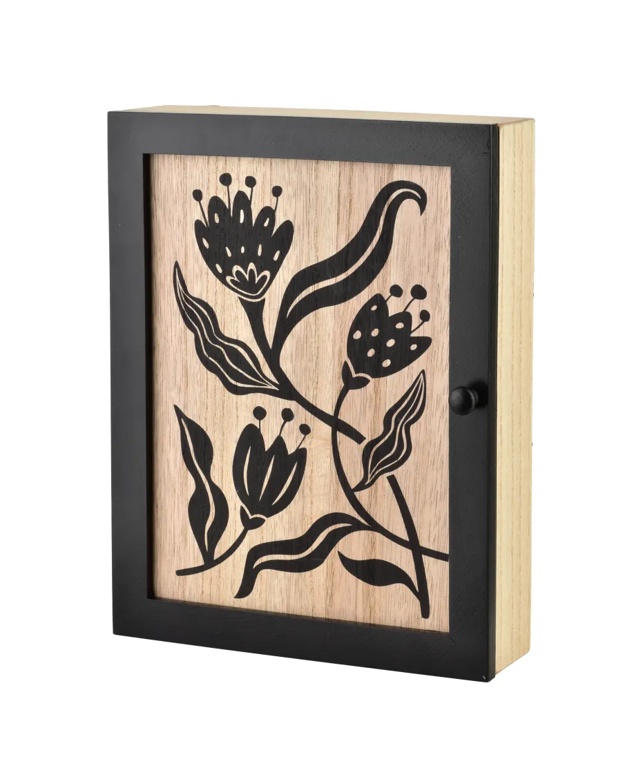 STACY Skrzynka na klucze 26x20x5,5cm czarne kwiaty