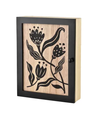 STACY Skrzynka na klucze 26x20x5,5cm czarne kwiaty