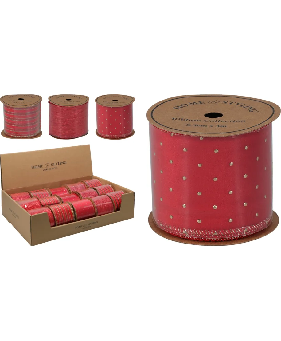 WSTĄŻKA 6,3 CM X 3 M CZERWONA 3ASS