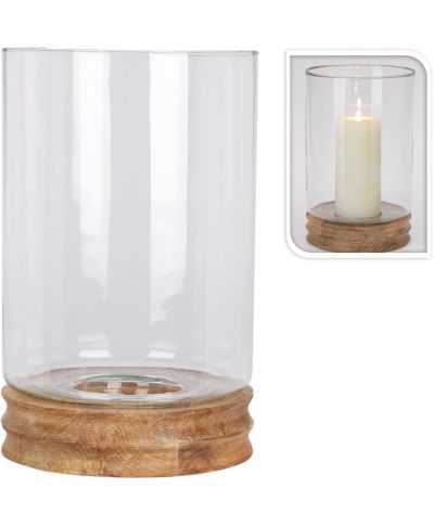 Lampion szklany 33CM drewniana podatawa