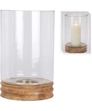 Lampion szklany 33CM drewniana podatawa