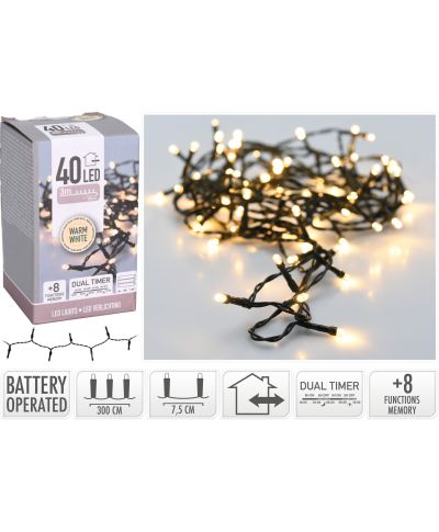 Łańcuch świetlny LED 40 B/O CIEPŁA BIEL