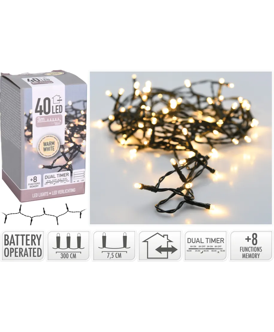 Łańcuch świetlny LED 40 B/O CIEPŁA BIEL