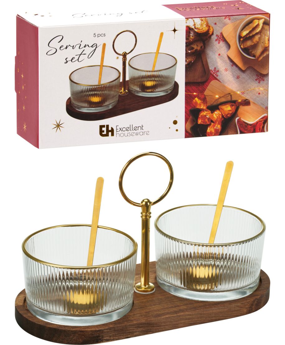 Komplet 2 szklanych misek  ACCACIAz łyżeczkami