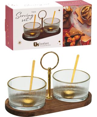 Komplet 2 szklanych misek  ACCACIAz łyżeczkami