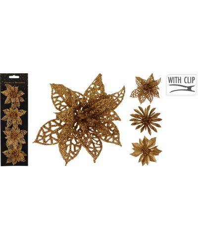 Komplet 4 KWIATÓW NA KLIPSIE Z BROKATEM