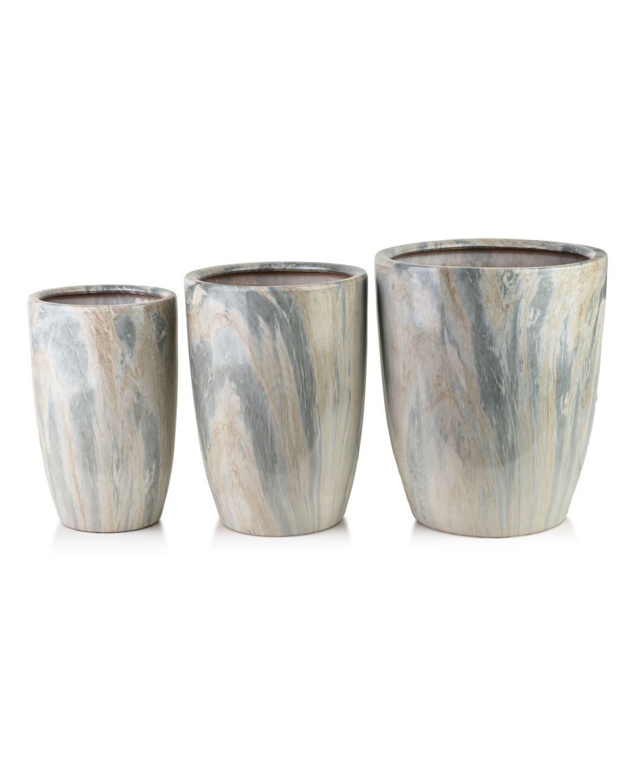 NEVA MARBLE Komplet 3 osłonek ceramicznych 37x37x45,5/30,5x30,5x42,5/24x24x40 cm