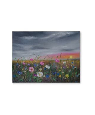 Sunset Over Wildflowers - obraz na płótnie